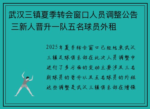武汉三镇夏季转会窗口人员调整公告 三新人晋升一队五名球员外租