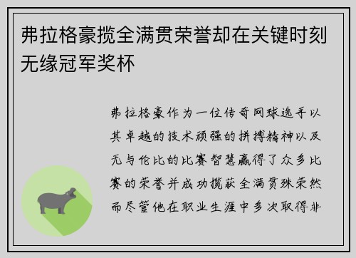 弗拉格豪揽全满贯荣誉却在关键时刻无缘冠军奖杯